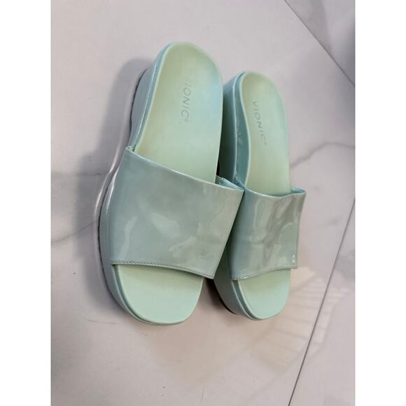 Vionic Women's Plateau Trista Mint Green Patent Leather Platform Sandals  8.5 - Picture 1 of 14